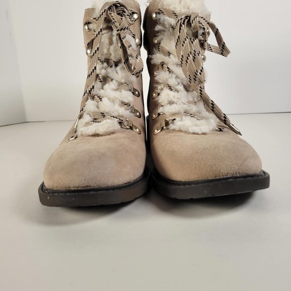 Sam Edelman DARRAH 2 Sand Suede Faux Fur Detail Lace Up Combat Boots Women Sz 10 - Picture 6 of 13